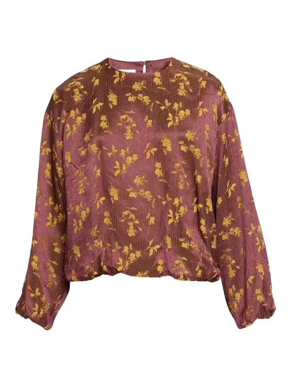 Long-Sleeve Floral Jacquard Balloon Top Long-Sleeve Floral Jacquard Balloon Top