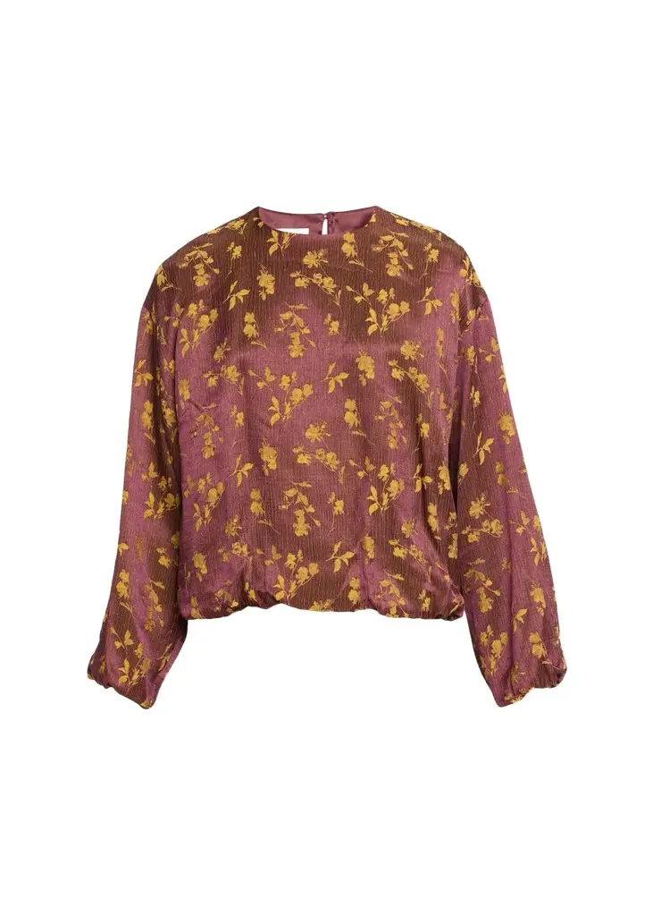 Long-Sleeve Floral Jacquard Balloon Top Long-Sleeve Floral Jacquard Balloon Top