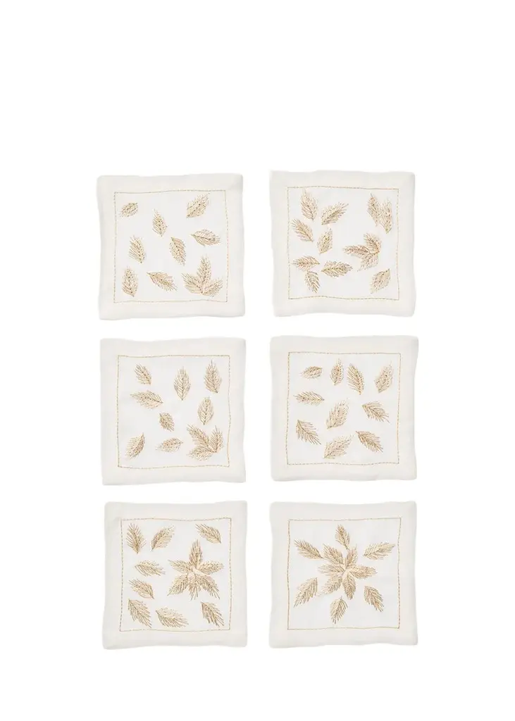 Gilded Breeze Embroidered Cocktail Napkins, Set of 6 Gilded Breeze Embroidered Cocktail Napkins, Set of 6