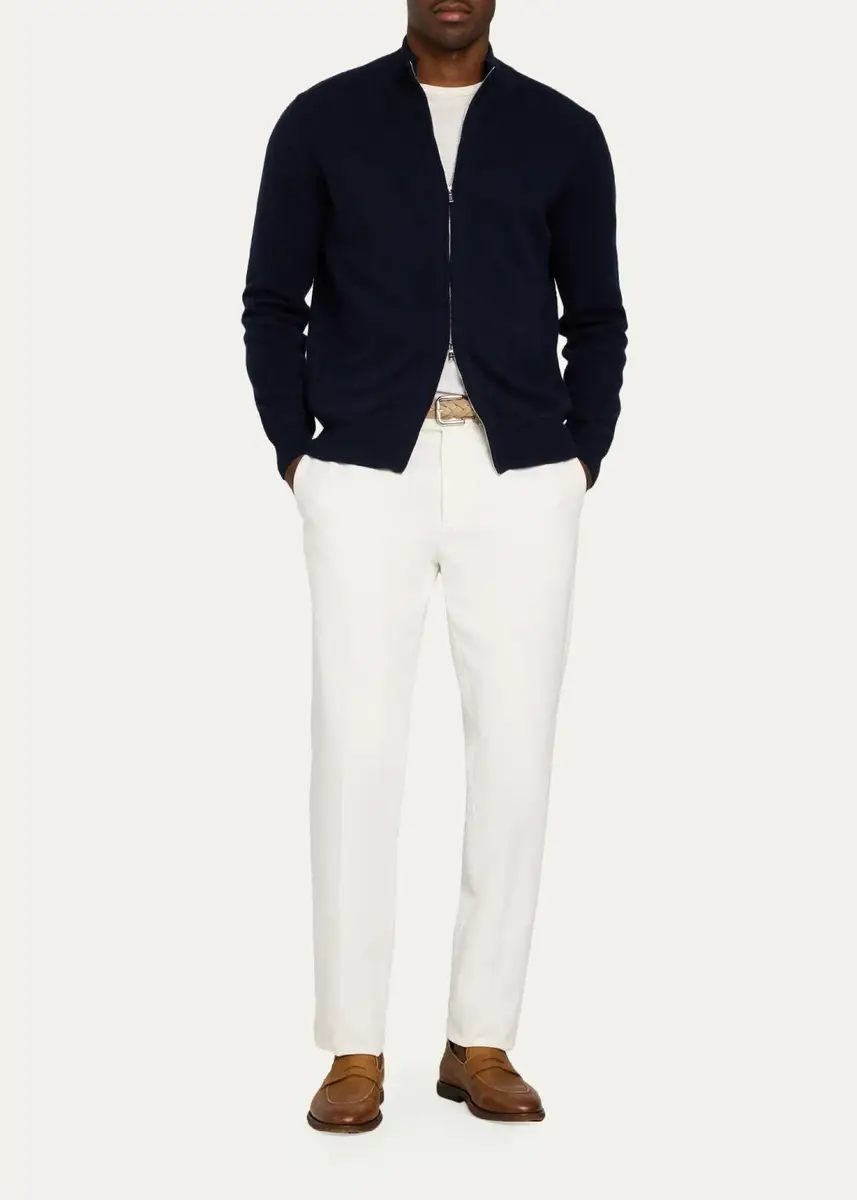 Fioroni Men's Cashmere Sport Stitch Full-Zip Bomber Cardigan | Thumbnail 2 Fioroni Men's Cashmere Sport Stitch Full-Zip Bomber Cardigan | Thumbnail 2
