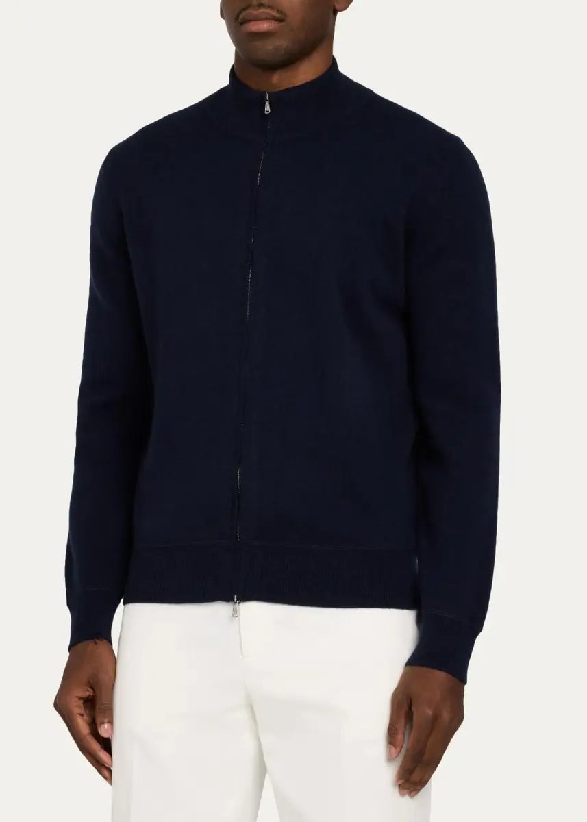 Fioroni Men's Cashmere Sport Stitch Full-Zip Bomber Cardigan | Thumbnail 4 Fioroni Men's Cashmere Sport Stitch Full-Zip Bomber Cardigan | Thumbnail 4