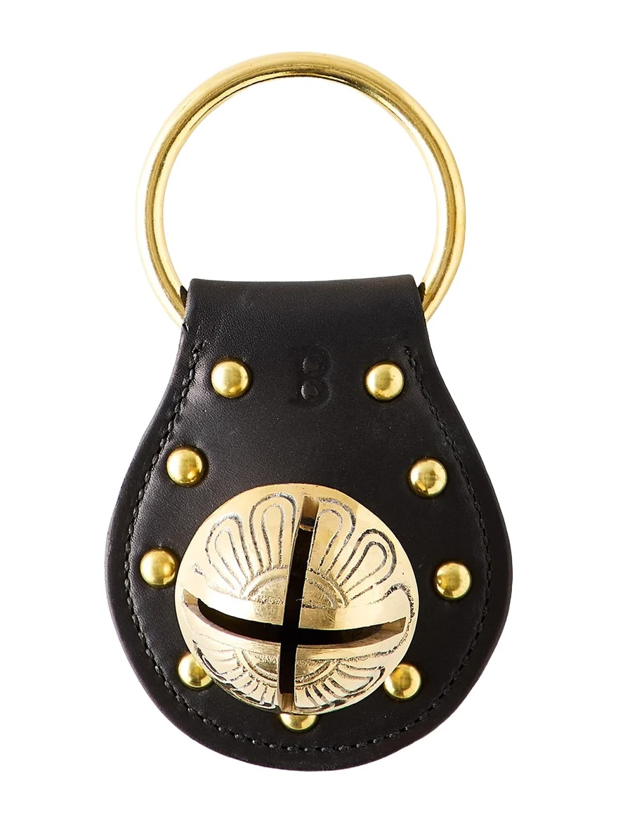 Belsnickel Enterprises 1 Brass Bell on Studded Leather Door Hanger