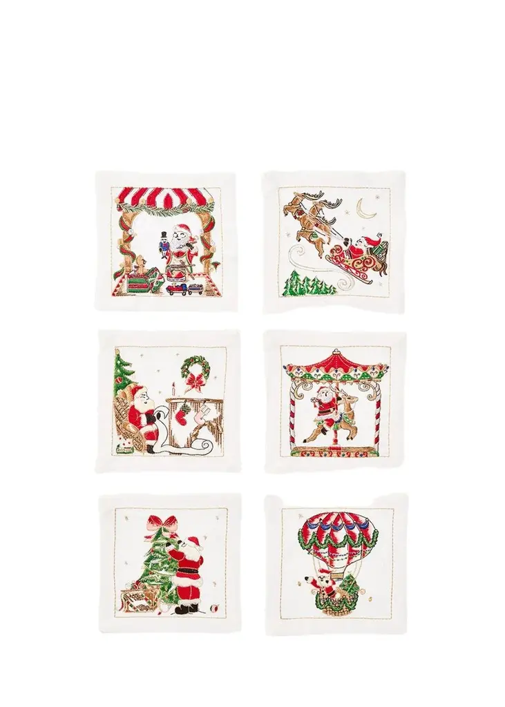 Kim Seybert Santa Embroidered Cocktail Napkins, Set of 6
