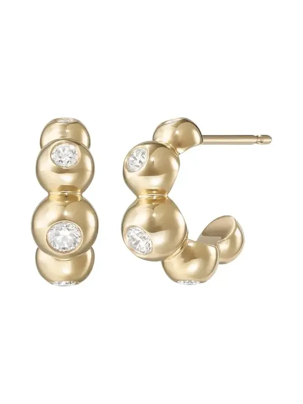 18K Yellow Gold Diamond Audrey Huggie Hoop Earrings