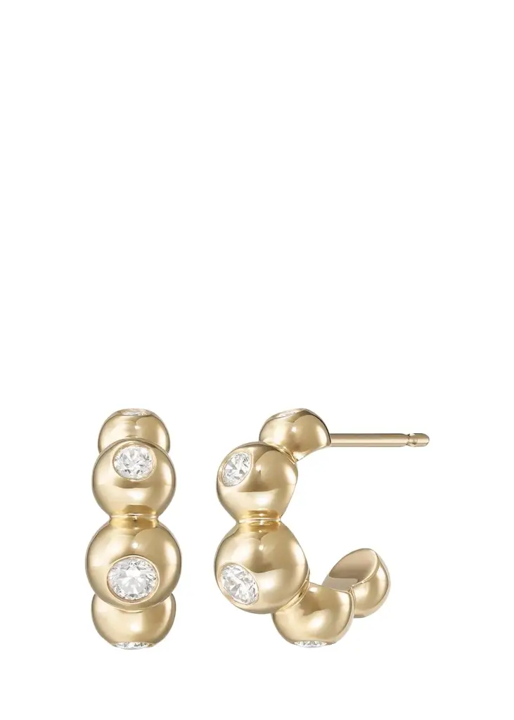 18K Yellow Gold Diamond Audrey Huggie Hoop Earrings 18K Yellow Gold Diamond Audrey Huggie Hoop Earrings