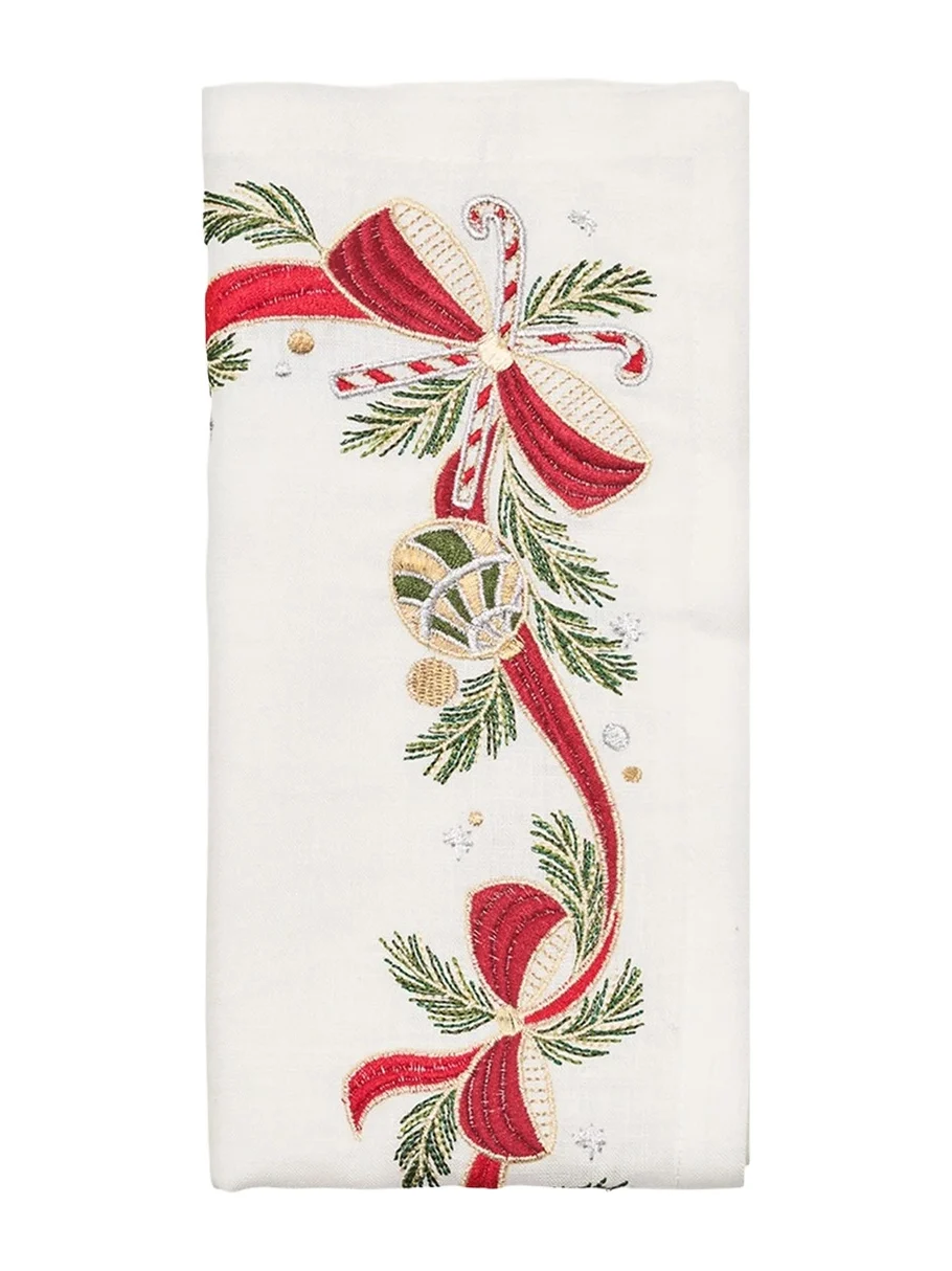 Kim Seybert Tinsel Bow Embroidered Napkin