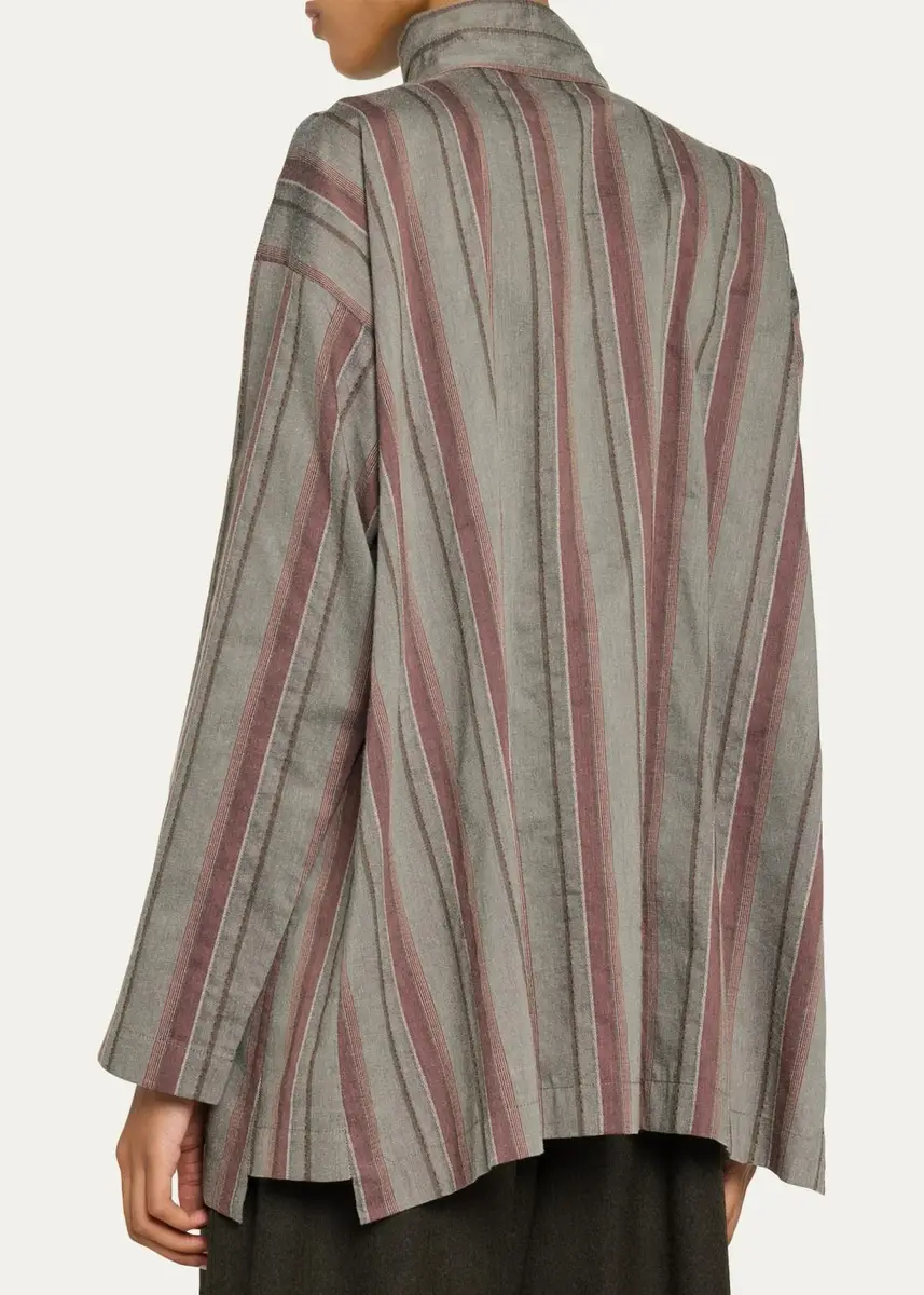 Eskandar Slim A-Line Shirt With Double Stand Collar And Stepped Insert - Long Length | Thumbnail 3 Eskandar Slim A-Line Shirt With Double Stand Collar And Stepped Insert - Long Length | Thumbnail 3