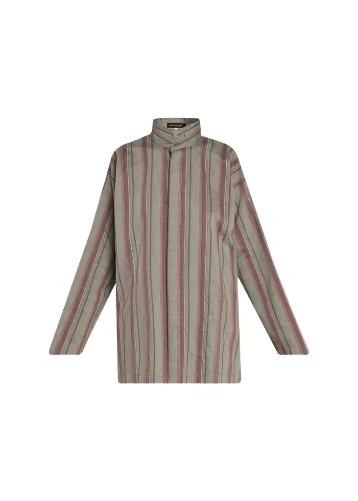 Slim A-Line Shirt With Double Stand Collar And Stepped Insert - Long Length Slim A-Line Shirt With Double Stand Collar And Stepped Insert - Long Length