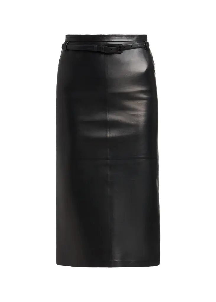 Tom Ford Silky Guanteria Lambskin Leather Belted Pencil Skirt