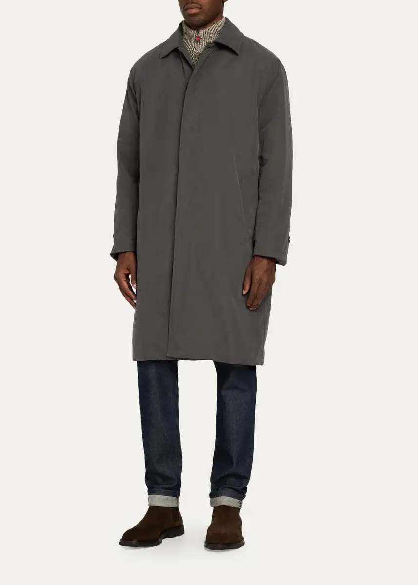 Kiton Men's Concealed-Placket Raincoat | Thumbnail 4 Kiton Men's Concealed-Placket Raincoat | Thumbnail 4