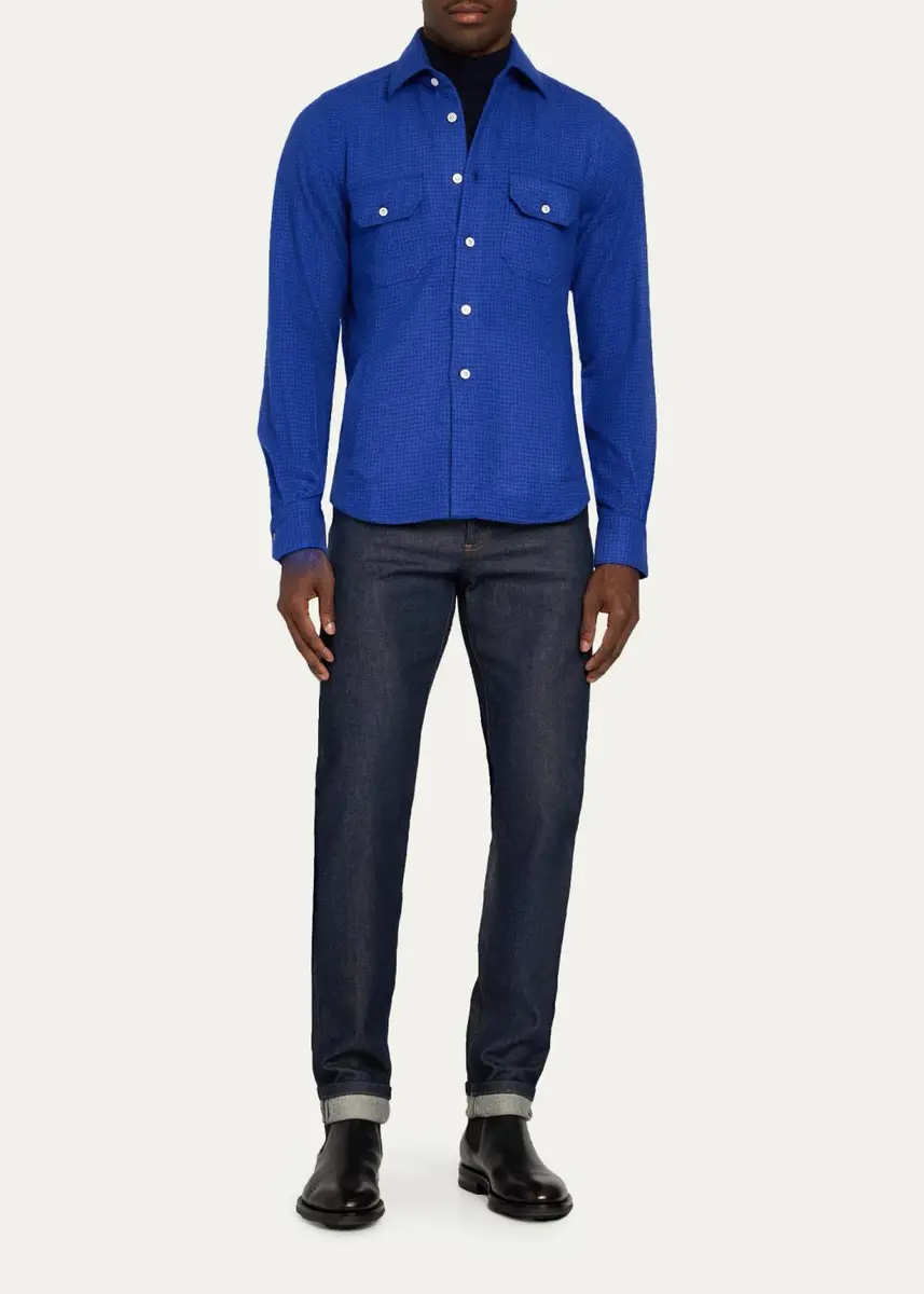 Kiton Men's Cashmere Houndstooth Overshirt | Thumbnail 2 Kiton Men's Cashmere Houndstooth Overshirt | Thumbnail 2
