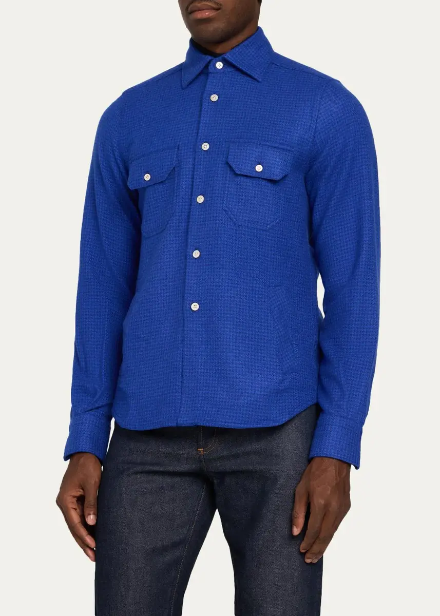 Kiton Men's Cashmere Houndstooth Overshirt | Thumbnail 4 Kiton Men's Cashmere Houndstooth Overshirt | Thumbnail 4