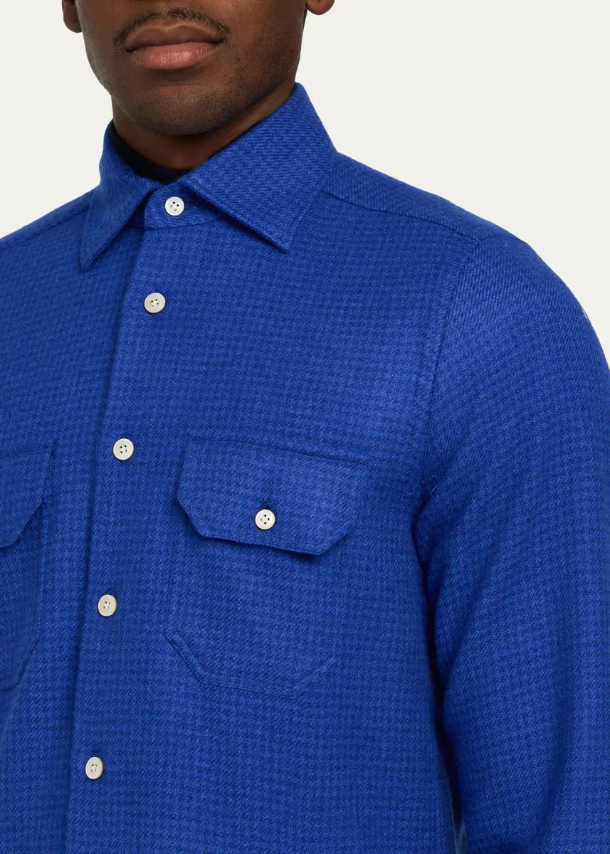 Kiton Men's Cashmere Houndstooth Overshirt | Thumbnail 5 Kiton Men's Cashmere Houndstooth Overshirt | Thumbnail 5