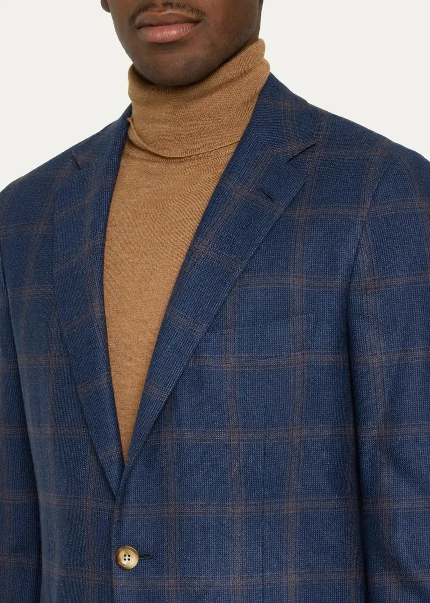 Kiton Men's Cashmere & Wool Windowpane Single-Breasted Sport Coat | Thumbnail 5 Kiton Men's Cashmere & Wool Windowpane Single-Breasted Sport Coat | Thumbnail 5