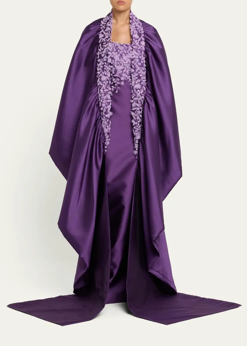 PAMELLA ROLAND Beaded Mikado Silk Asymmetric Cape | Thumbnail 2 PAMELLA ROLAND Beaded Mikado Silk Asymmetric Cape | Thumbnail 2