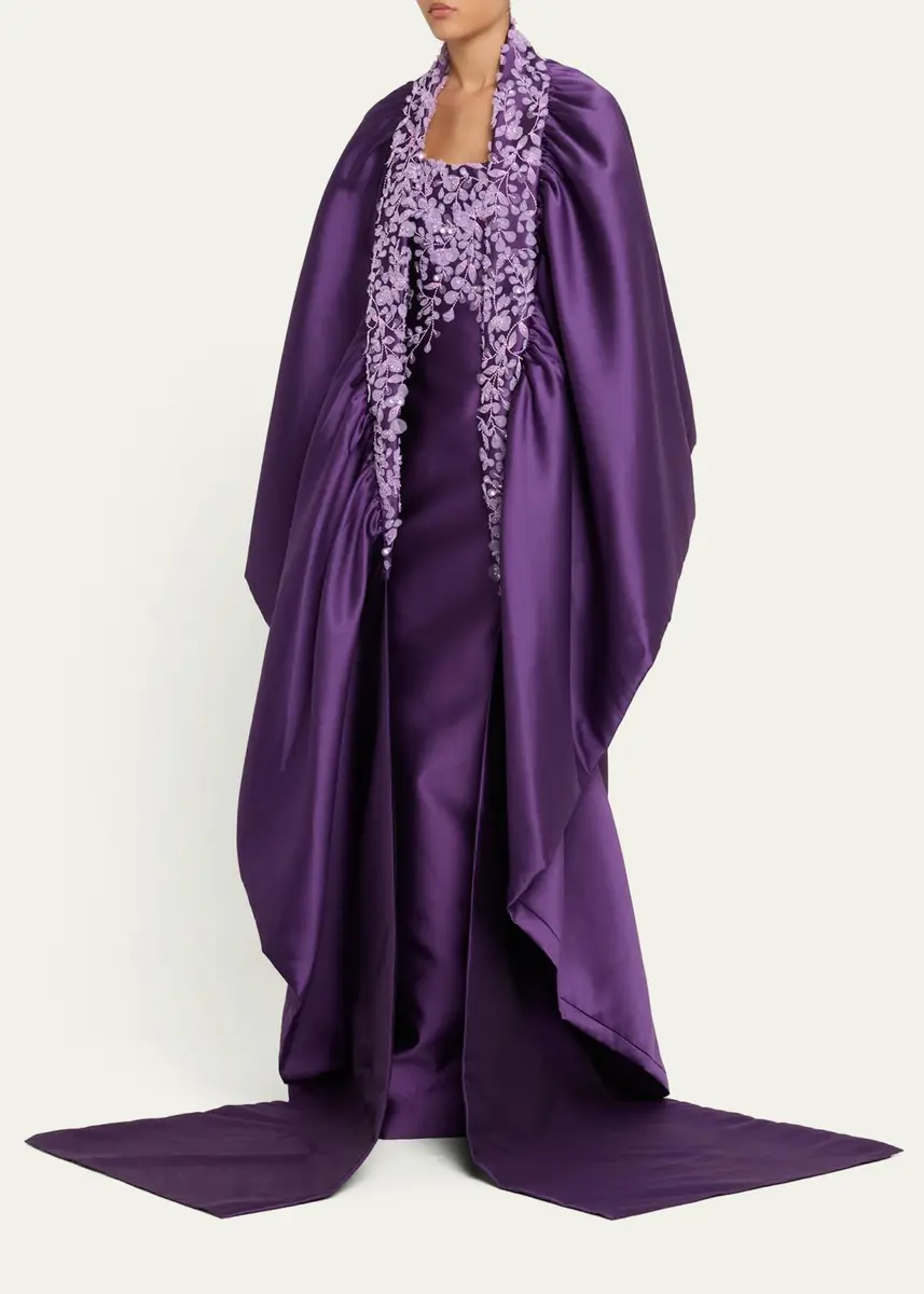PAMELLA ROLAND Beaded Mikado Silk Asymmetric Cape | Thumbnail 4 PAMELLA ROLAND Beaded Mikado Silk Asymmetric Cape | Thumbnail 4