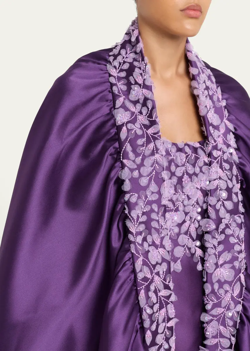 PAMELLA ROLAND Beaded Mikado Silk Asymmetric Cape | Thumbnail 5 PAMELLA ROLAND Beaded Mikado Silk Asymmetric Cape | Thumbnail 5