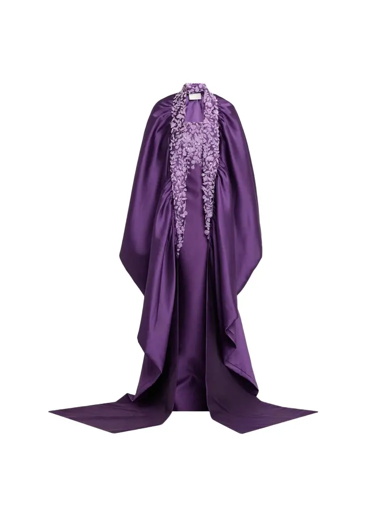PAMELLA ROLAND Beaded Mikado Silk Asymmetric Cape