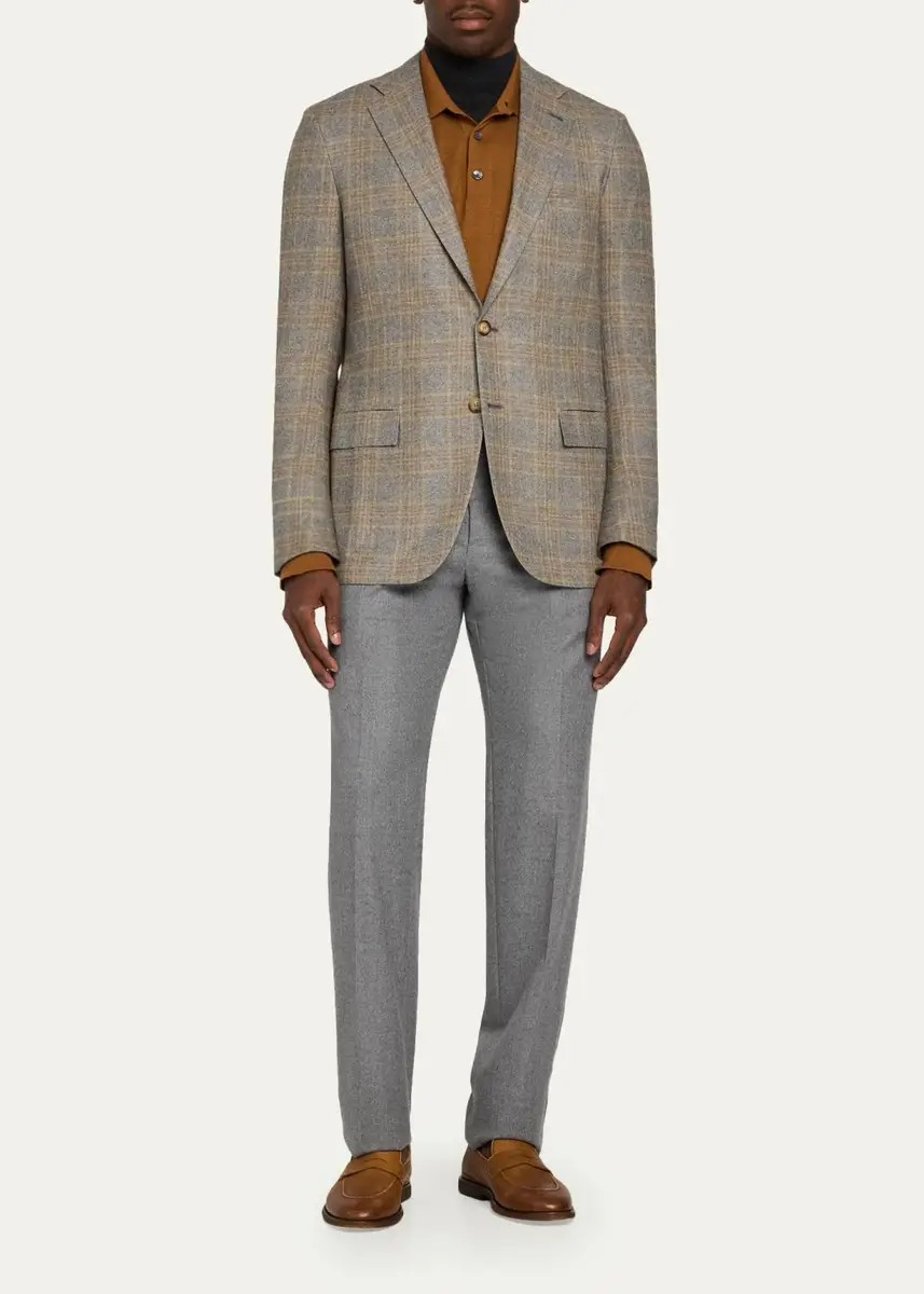 Kiton Men's Cashmere Windowpane Plaid Single-Breasted Sport Coat | Thumbnail 2 Kiton Men's Cashmere Windowpane Plaid Single-Breasted Sport Coat | Thumbnail 2