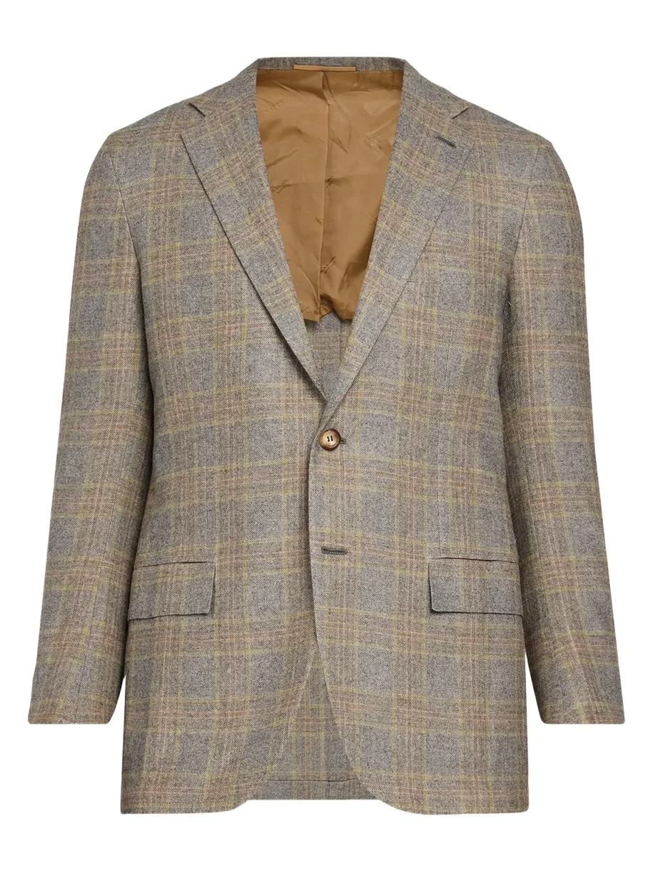 Men's Cashmere Windowpane Plaid Single-Breasted Sport Coat Men's Cashmere Windowpane Plaid Single-Breasted Sport Coat