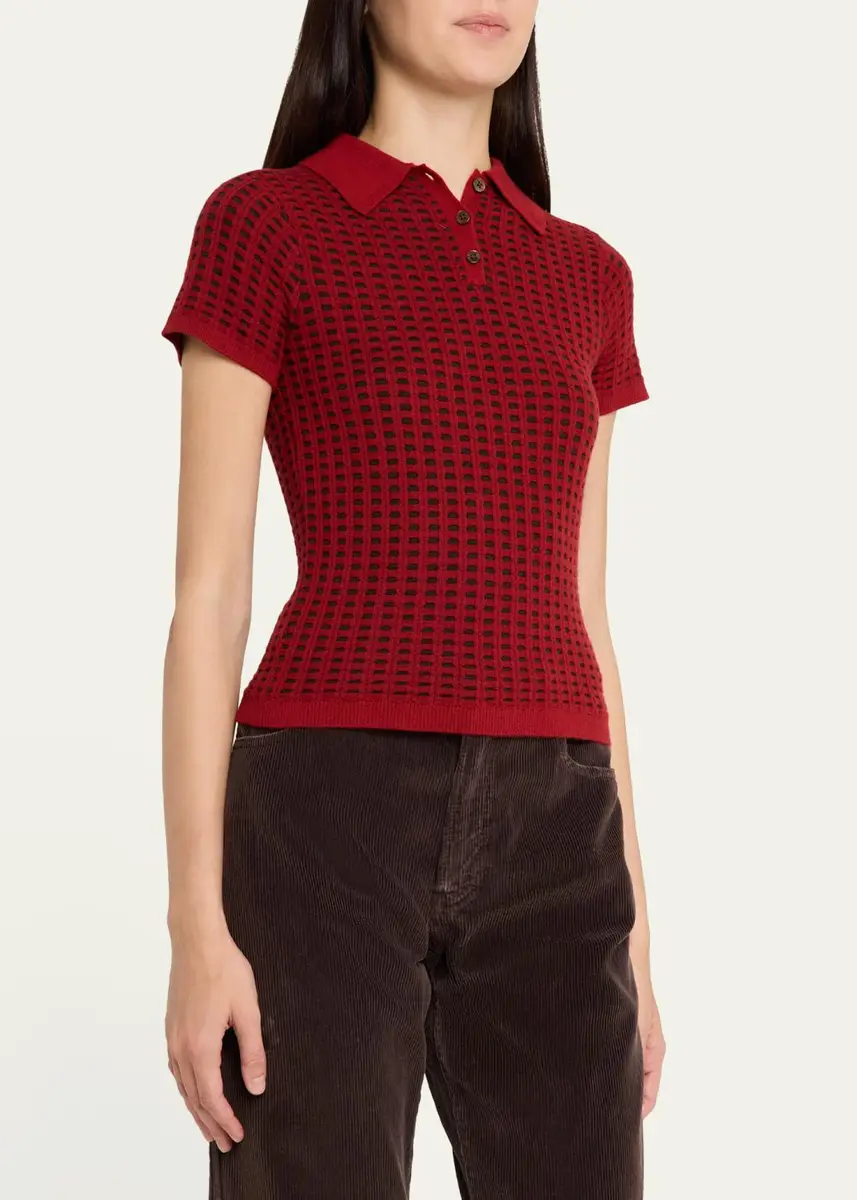 Guest In Residence Cashmere Waffle-Stitched Shrunken Polo Sweater | Thumbnail 4 Guest In Residence Cashmere Waffle-Stitched Shrunken Polo Sweater | Thumbnail 4