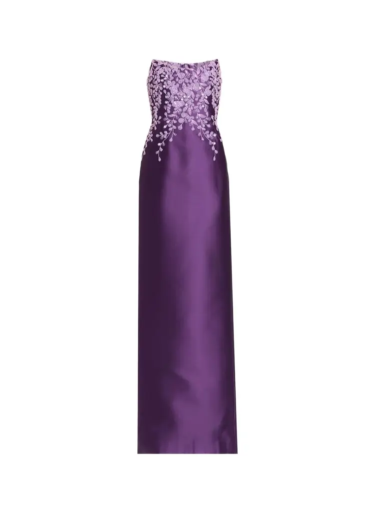 Beaded Strapless Silk Column Gown