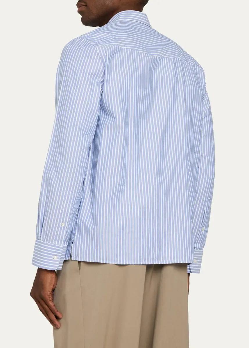 OFFICINE GÉNÉRALE Men's Striped Cotton Button-Down Shirt | Thumbnail 3 OFFICINE GÉNÉRALE Men's Striped Cotton Button-Down Shirt | Thumbnail 3