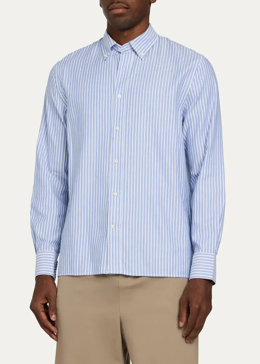 OFFICINE GÉNÉRALE Men's Striped Cotton Button-Down Shirt | Thumbnail 4 OFFICINE GÉNÉRALE Men's Striped Cotton Button-Down Shirt | Thumbnail 4