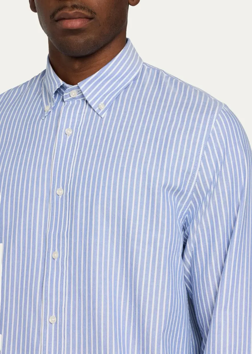 OFFICINE GÉNÉRALE Men's Striped Cotton Button-Down Shirt | Thumbnail 5 OFFICINE GÉNÉRALE Men's Striped Cotton Button-Down Shirt | Thumbnail 5