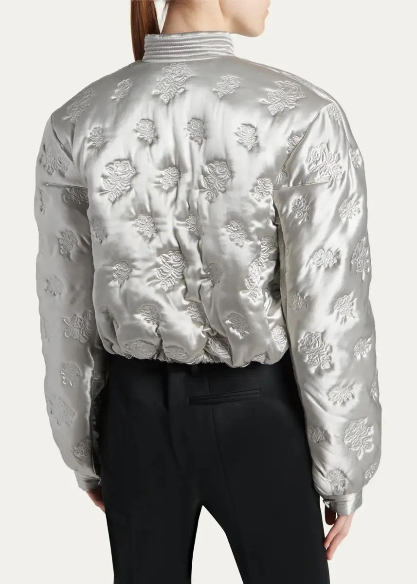 Alexander McQueen Rose Quilted Satin Crop Bomber Jacket | Thumbnail 3
