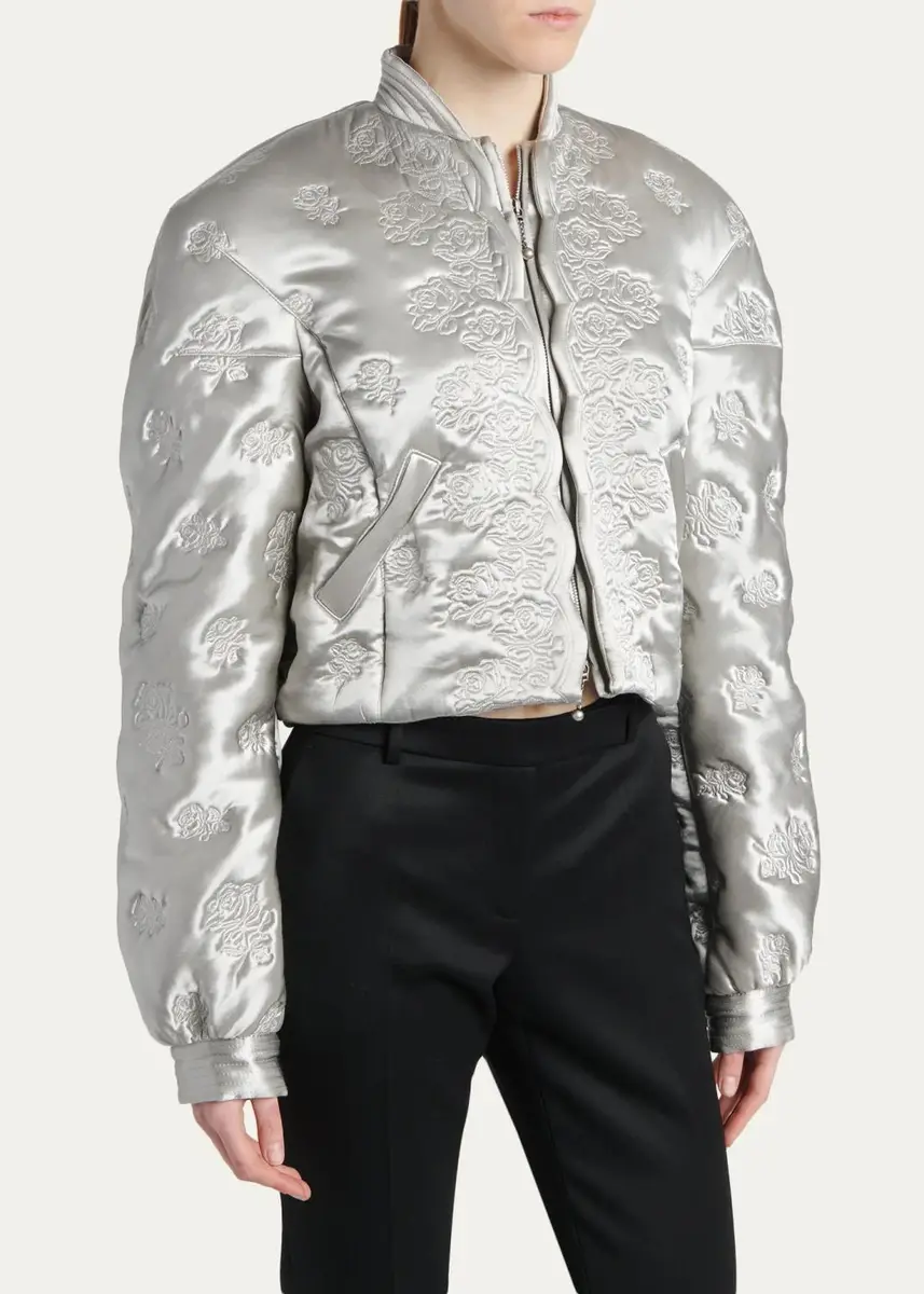 Alexander McQueen Rose Quilted Satin Crop Bomber Jacket | Thumbnail 4