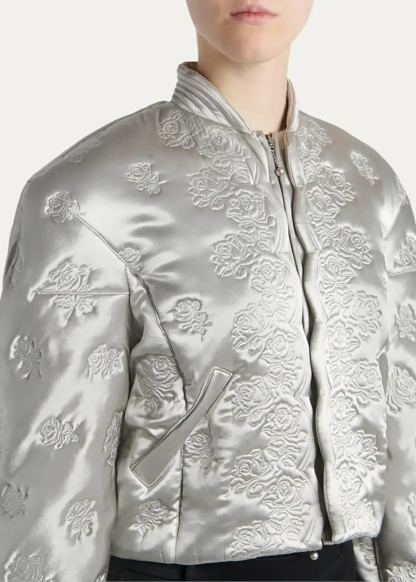 Alexander McQueen Rose Quilted Satin Crop Bomber Jacket | Thumbnail 5