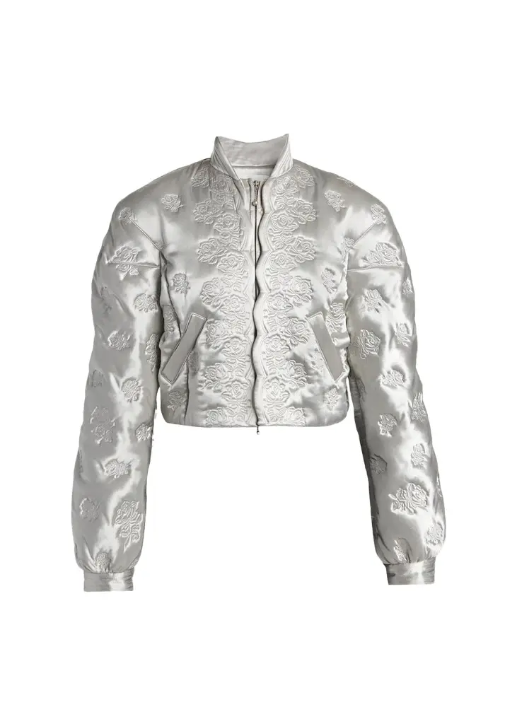 Alexander McQueen Rose Quilted Satin Crop Bomber Jacket