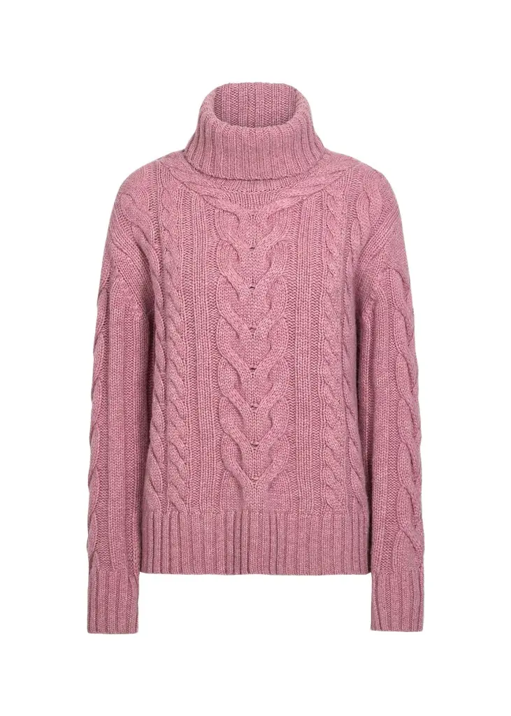 Cashmere Turtleneck Cable-Knit Sweater