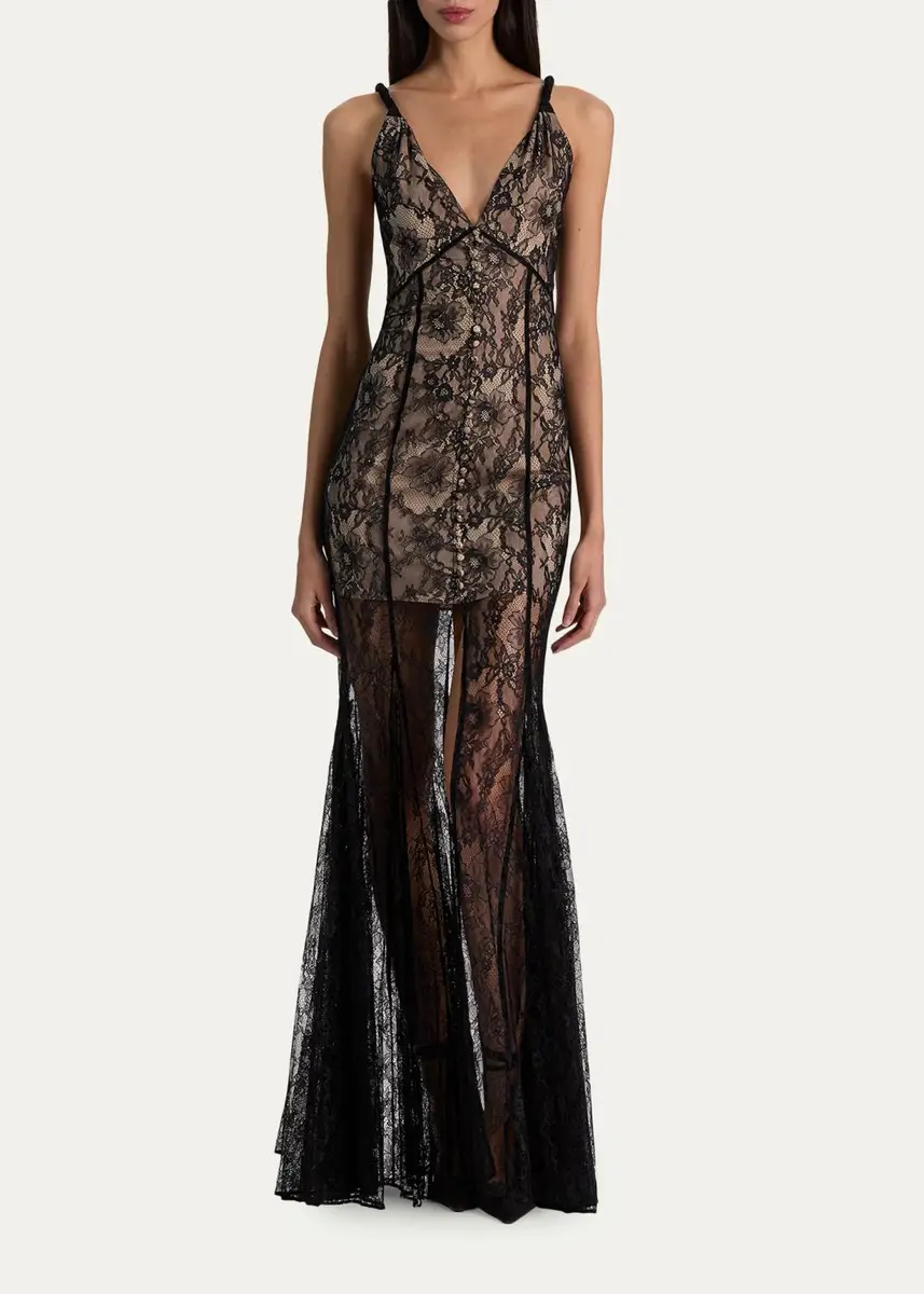 Alice + Olivia Alana Twist Strap Lace Godet Maxi Dress | Thumbnail 2 Alice + Olivia Alana Twist Strap Lace Godet Maxi Dress | Thumbnail 2