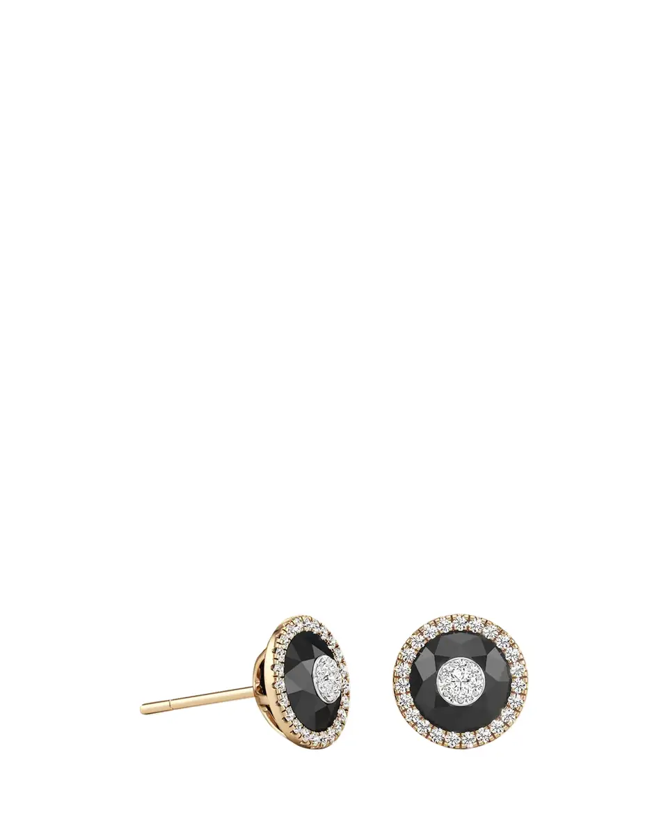 Bhansali 18K Yellow Gold 7mm Diamond and Onyx Fusion Stud Earrings with Halos | Thumbnail 2 Bhansali 18K Yellow Gold 7mm Diamond and Onyx Fusion Stud Earrings with Halos | Thumbnail 2