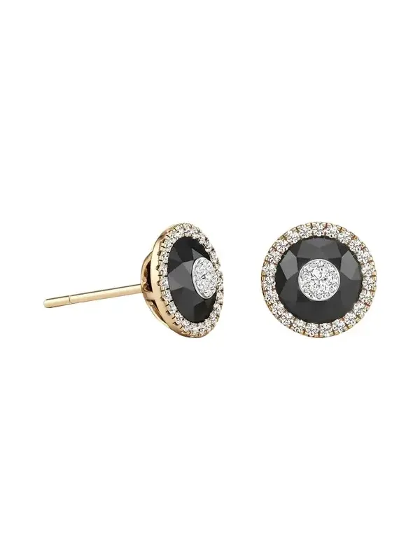 Bhansali 18K Yellow Gold 7mm Diamond and Onyx Fusion Stud Earrings with Halos