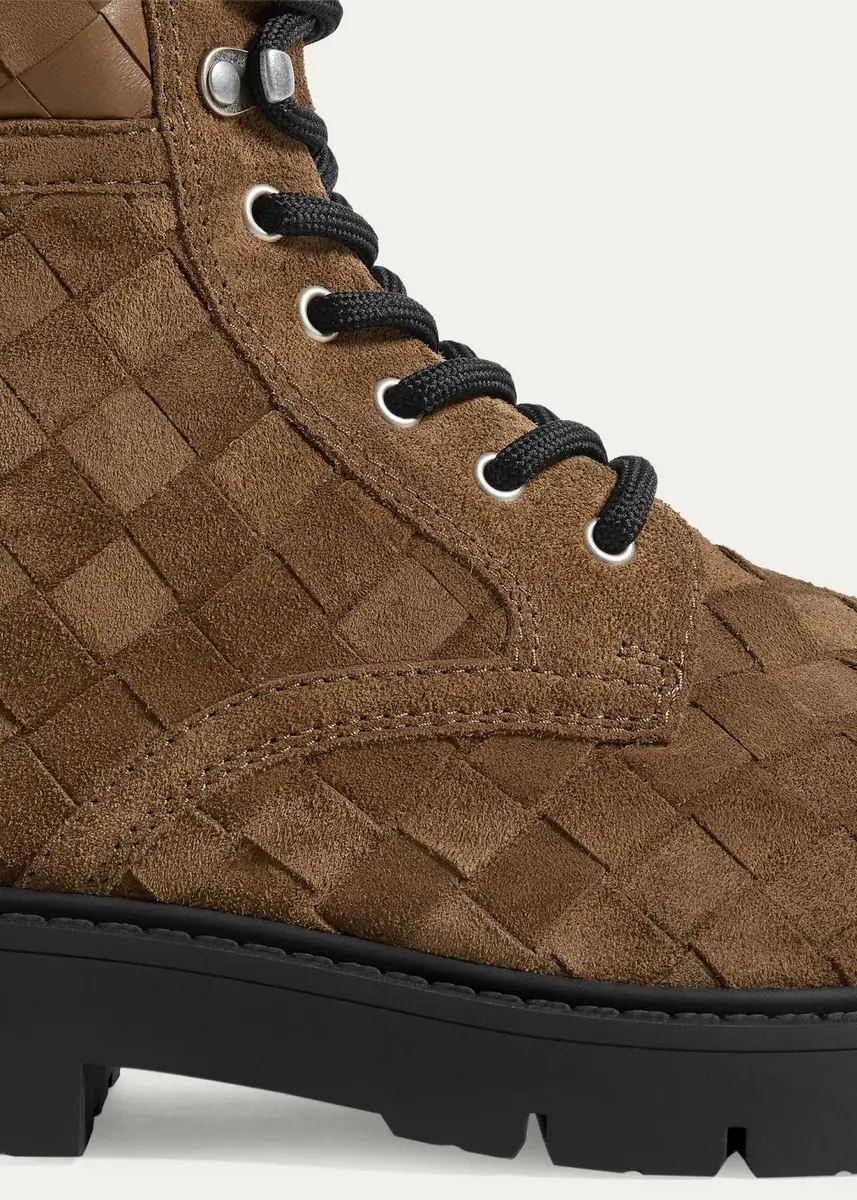 Bottega Veneta Men's Haddock Intrecciato Suede Lace-Up Boots | Thumbnail 4 Bottega Veneta Men's Haddock Intrecciato Suede Lace-Up Boots | Thumbnail 4