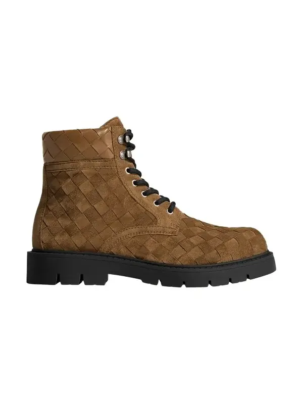 Bottega Veneta Men's Haddock Intrecciato Suede Lace-Up Boots