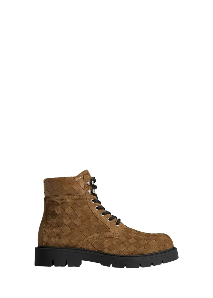 Bottega Veneta Men's Haddock Intrecciato Suede Lace-Up Boots