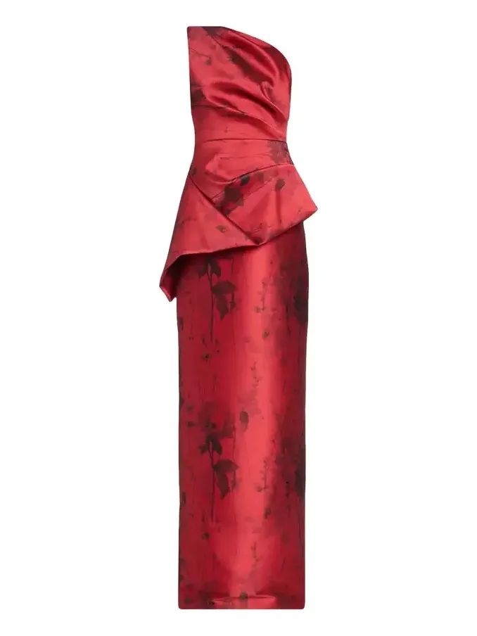 Satin Floral One-Shoulder Gown