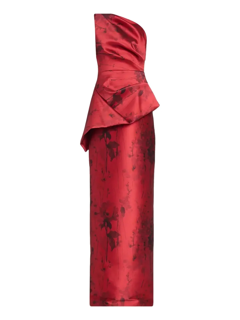 Rickie Freeman for Teri Jon Satin Floral One-Shoulder Gown