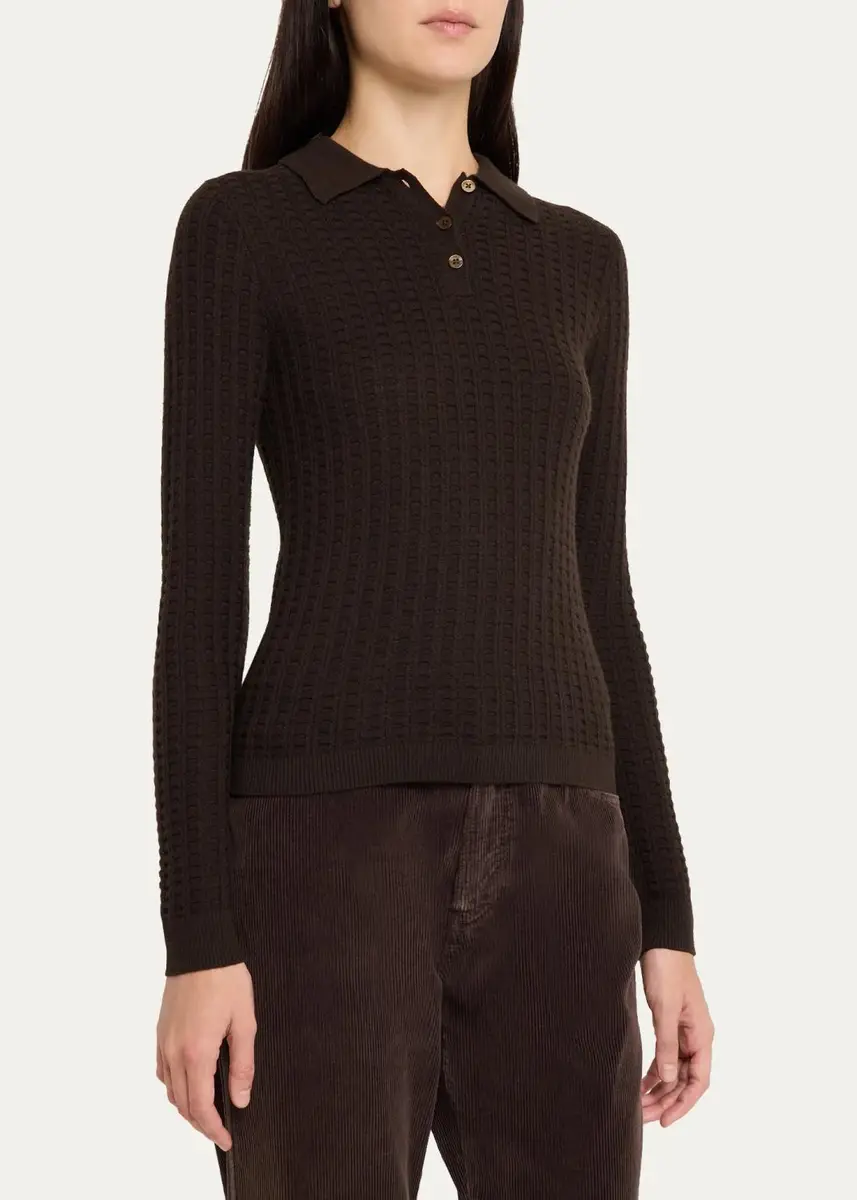 Guest In Residence Waffle-Knit Cashmere Polo Sweater | Thumbnail 4 Guest In Residence Waffle-Knit Cashmere Polo Sweater | Thumbnail 4