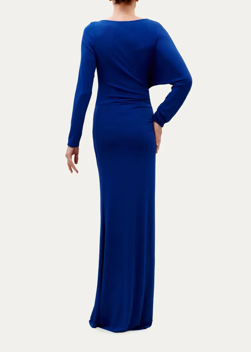 Silvia Tcherassi Laken Ruched Jersey Asymmetric Long-Sleeve Maxi Dress | Thumbnail 3 Silvia Tcherassi Laken Ruched Jersey Asymmetric Long-Sleeve Maxi Dress | Thumbnail 3