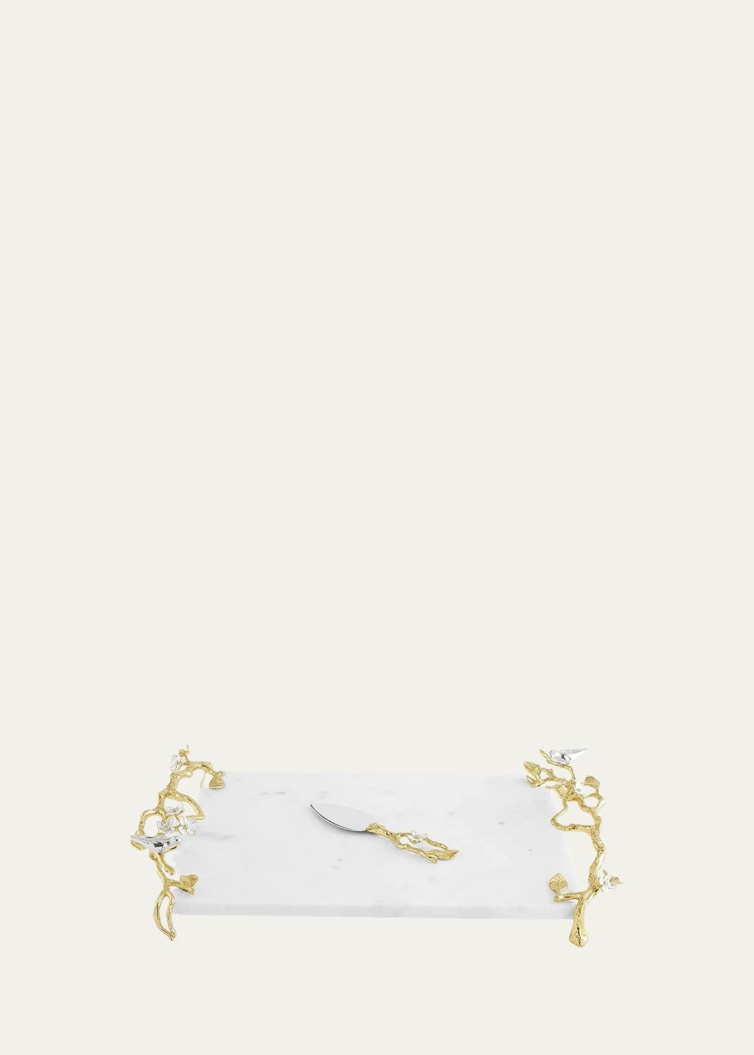 Michael Aram Lovebirds Silver & Gold Chesseboard with Knife