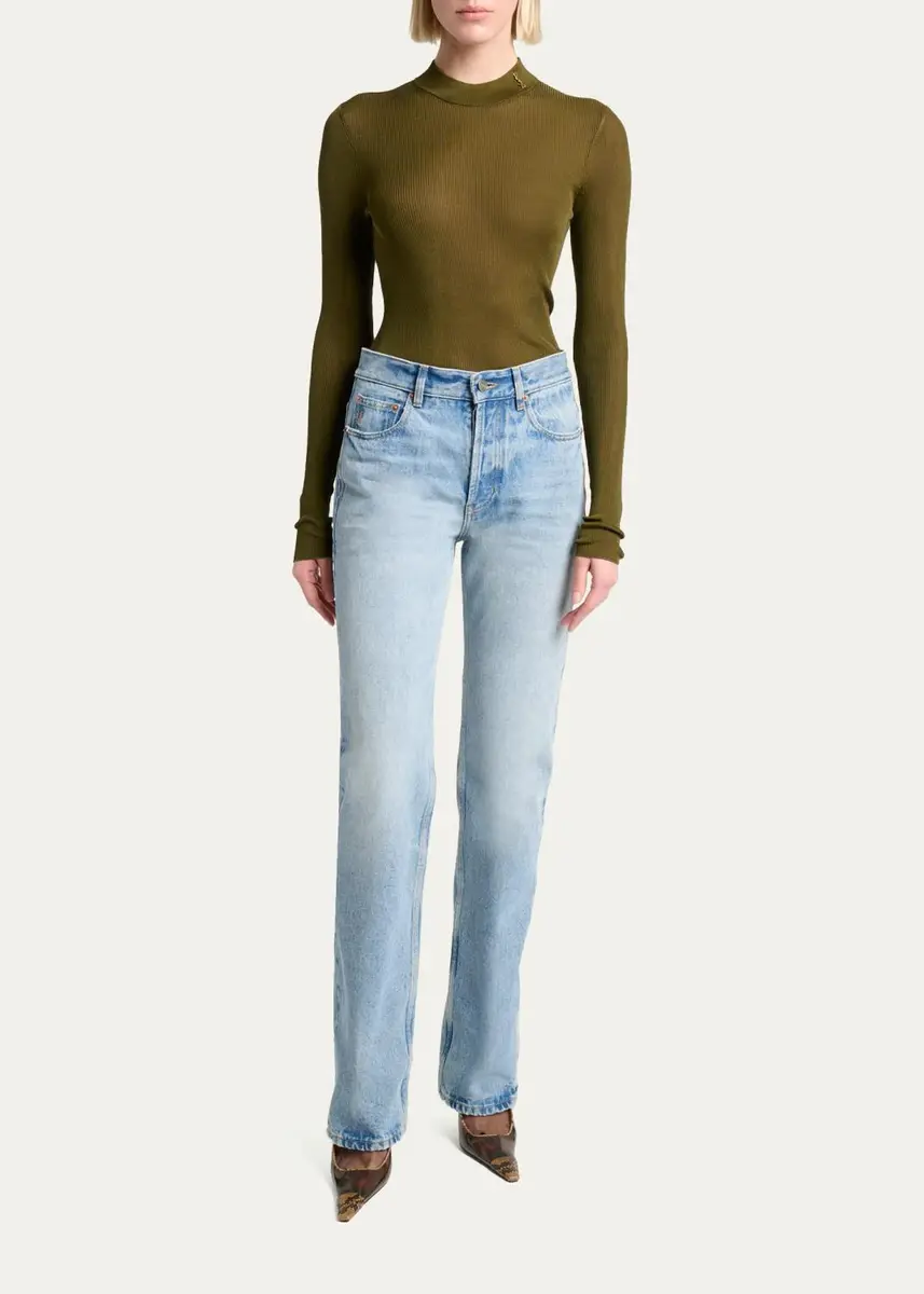 Saint Laurent YSL Mock-Neck Cote Silk Rib Sweater | Thumbnail 2 Saint Laurent YSL Mock-Neck Cote Silk Rib Sweater | Thumbnail 2