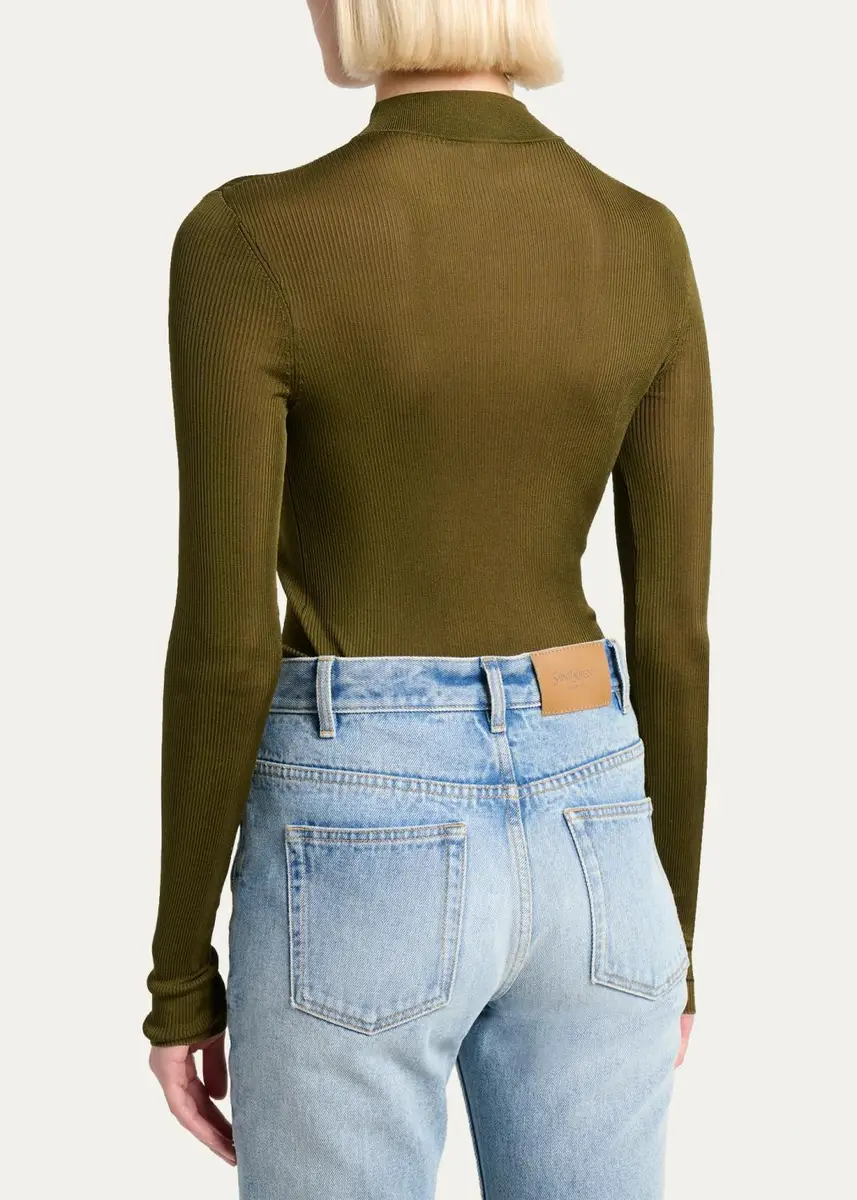 Saint Laurent YSL Mock-Neck Cote Silk Rib Sweater | Thumbnail 3 Saint Laurent YSL Mock-Neck Cote Silk Rib Sweater | Thumbnail 3