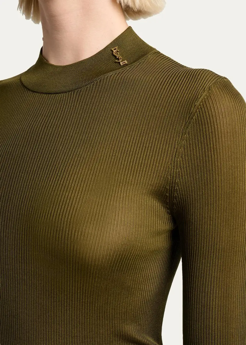 Saint Laurent YSL Mock-Neck Cote Silk Rib Sweater | Thumbnail 5 Saint Laurent YSL Mock-Neck Cote Silk Rib Sweater | Thumbnail 5