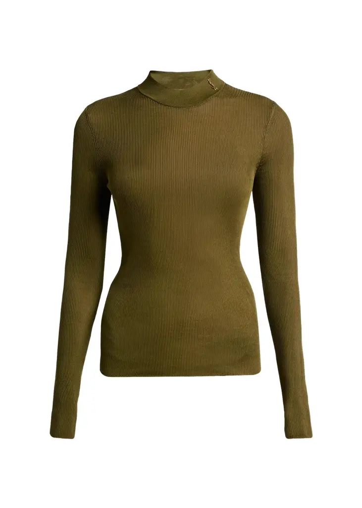 YSL Mock-Neck Cote Silk Rib Sweater YSL Mock-Neck Cote Silk Rib Sweater