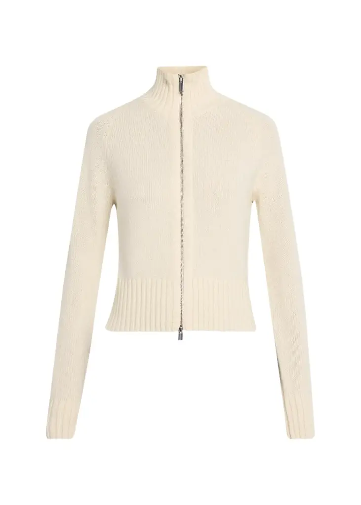 Raglan-Sleeve Zip Wool Knit Cardigan Raglan-Sleeve Zip Wool Knit Cardigan